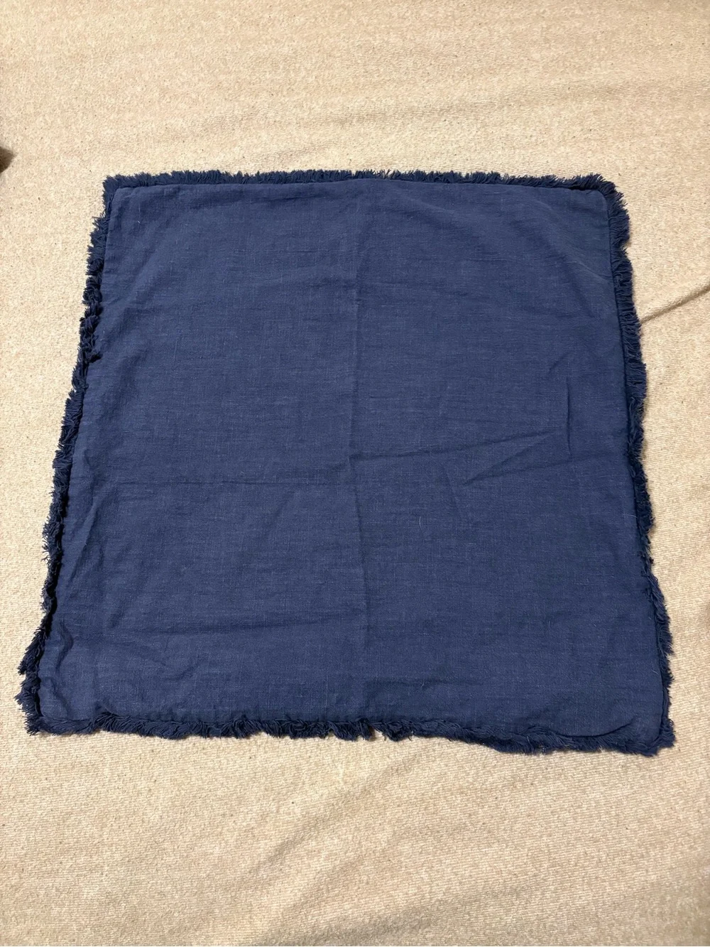 Fringed Navy Square Accent Pillow Shams 22x22  set of 2